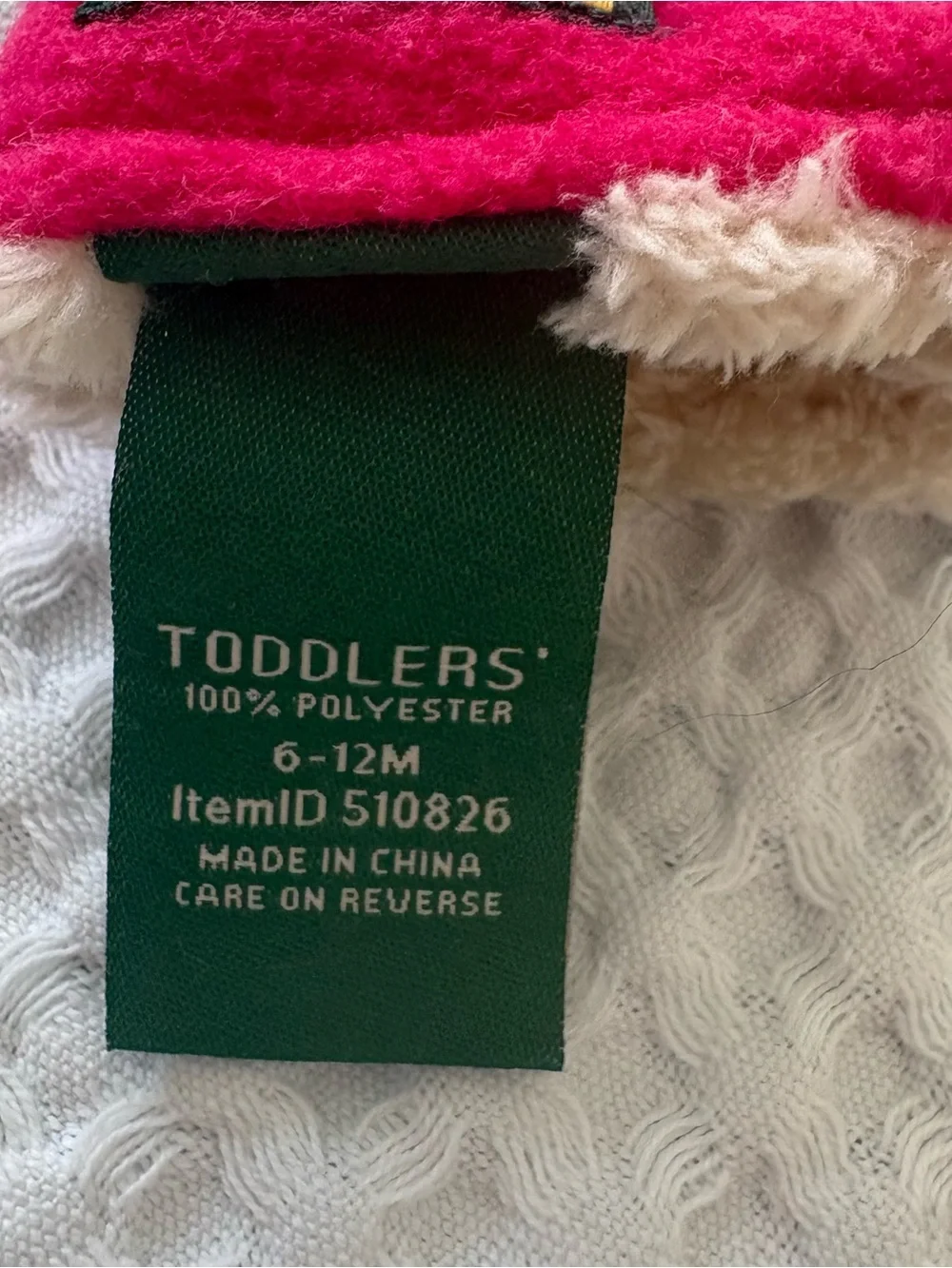 L.L. Bean Baby Fleece Mittens Pink Navy Sherpa Lined Snap 6-12M